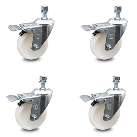 Service Caster 4 Inch Nylon Swivel 12mm Threaded Stem Caster Set with Total Lock Brake SCC SCC-TSTTL20S414-NYS-M1215-4